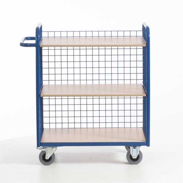 Etagenwagen mit 3 Ladeflächen und 3 Gitterwänden, Frontansicht