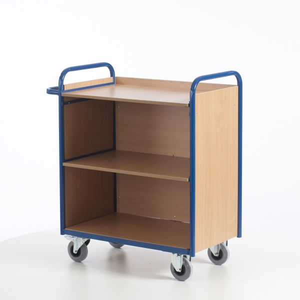 Etagenwagen mit 3 Ladeflächen, mit Rück- und Seitenwand, 150 kg Tragkraft, 800x490 mm LxB