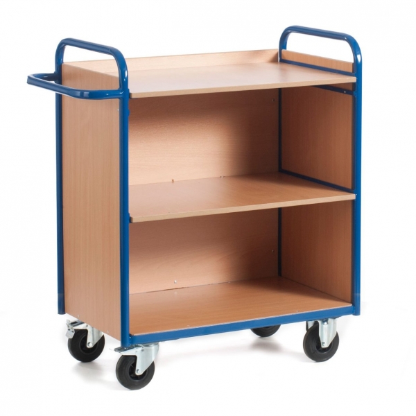 Etagenwagen mit 3 Ladeflächen, mit Rück- und Seitenwand, 150 kg Tragkraft