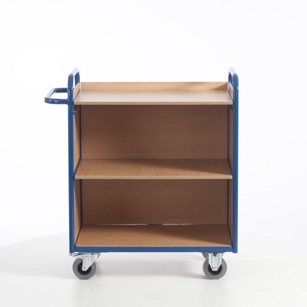 Etagenwagen 3 Ladeflächen, mit Rück- und Seitenwand, Frontansicht