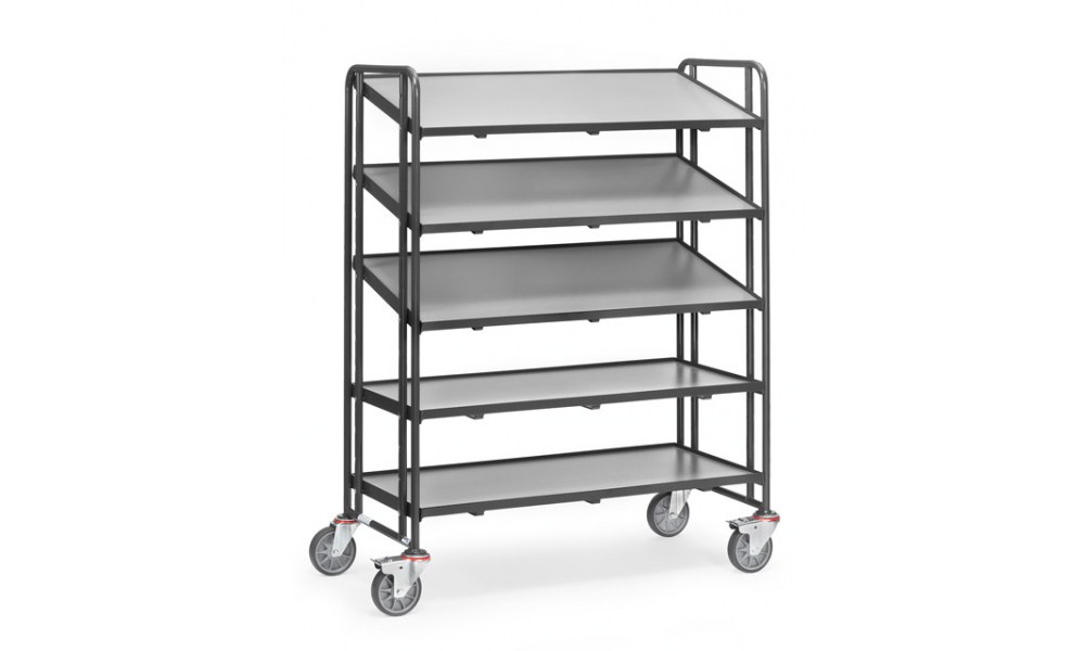 Eurokastenwagen in Anthrazitgrau (RAL 7016) 250 kg, 5 Etagenrahmen aus Holz