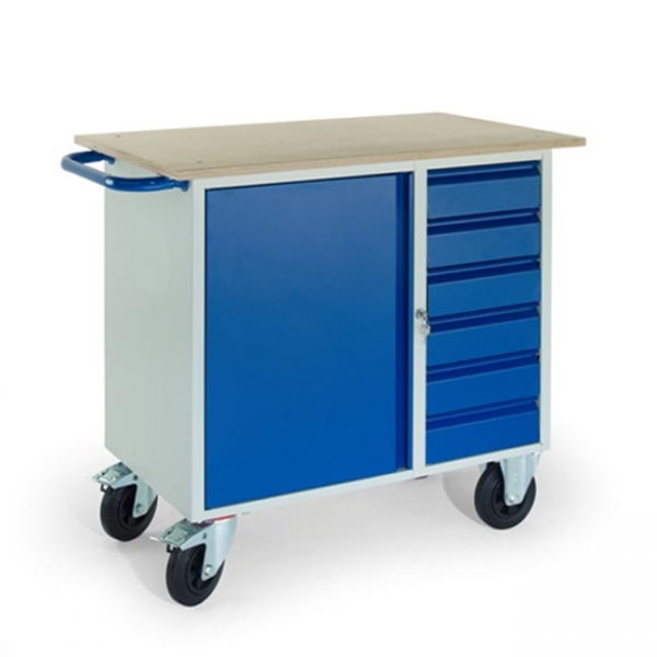 Fahrbarer Werkstattwagen 6 Schubladen 1 Stahlschrank