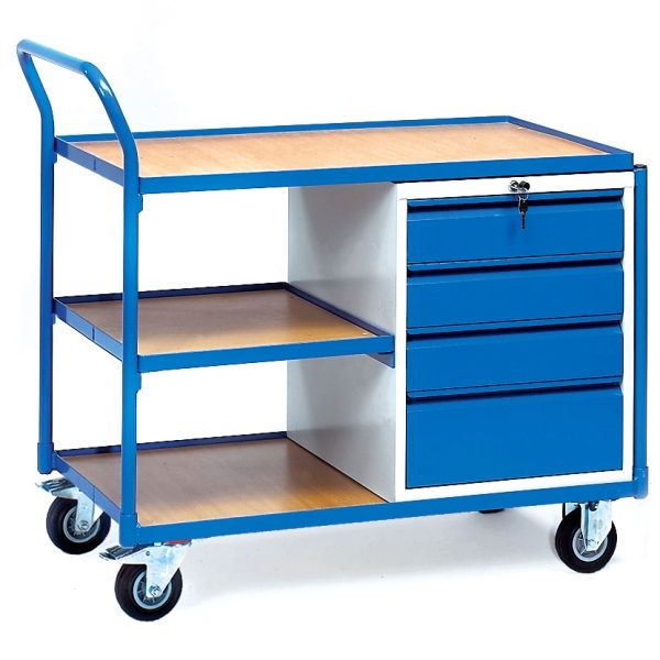 Leichte Werkstattwagen 300 kg, mit 4 Schubladen und 3 Ladeflächen