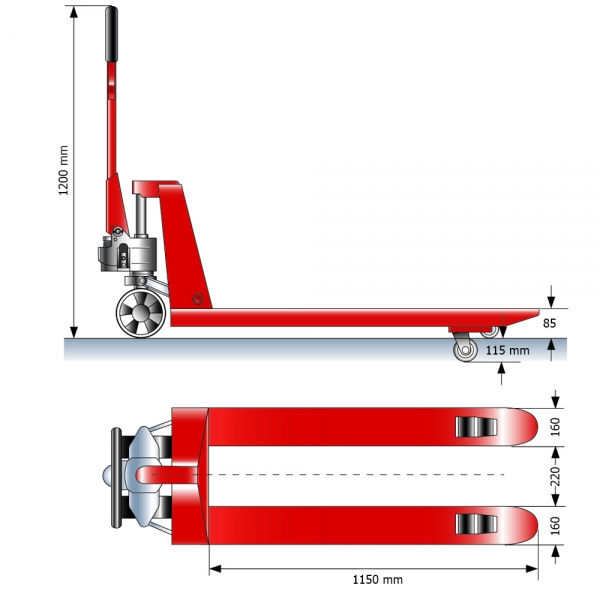 Gabelhubwagen 4 Wege Abmessungen 1