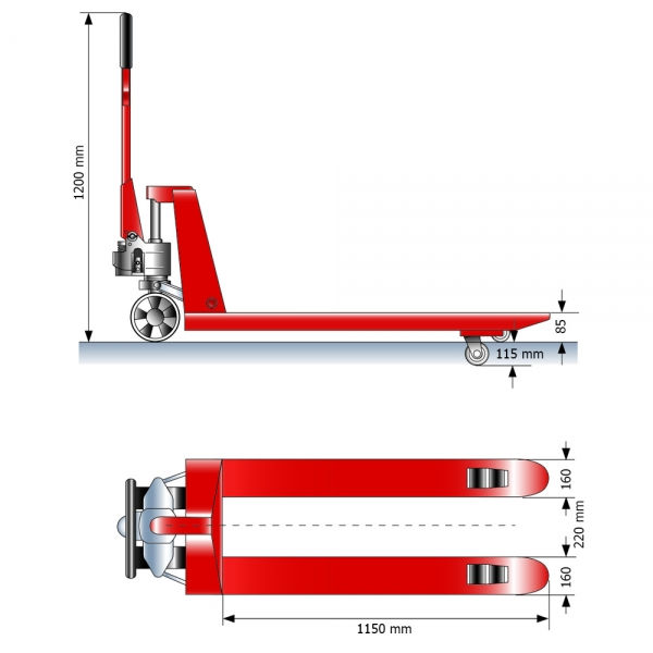 Gabelhubwagen AC 2500kg - Zeichnung