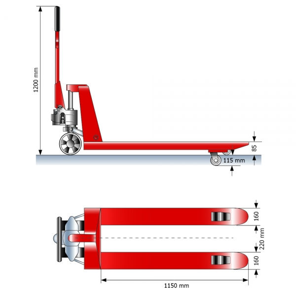 Gabelhubwagen mit Bremse 1101050RTPB Zeichnung