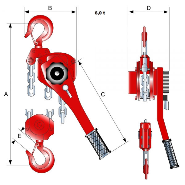 Hebelzug Hebezug Flaschenzug Kettenzug, 6000kg / 6t, Hub 1,5m / 150 cm