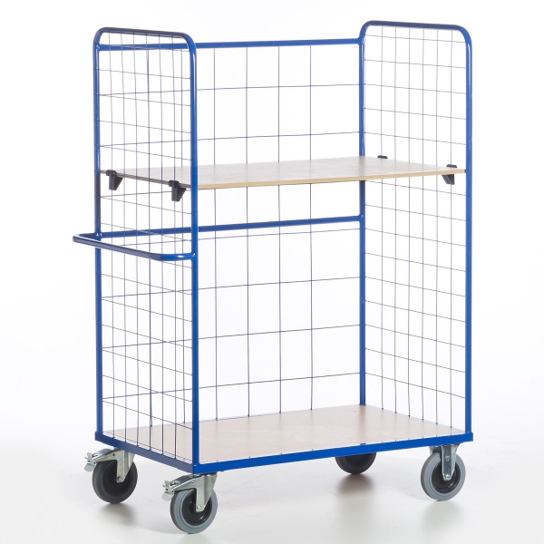 Hoher Gitter-Etagenwagen Grundmodell mit Boden, 500 kg Tragkraft, 1200x800 mm LxB