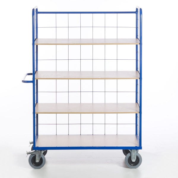 Hoher Gitter-Etagenwagen mit 3 herausnehmbaren Etagenböden, Frontansicht