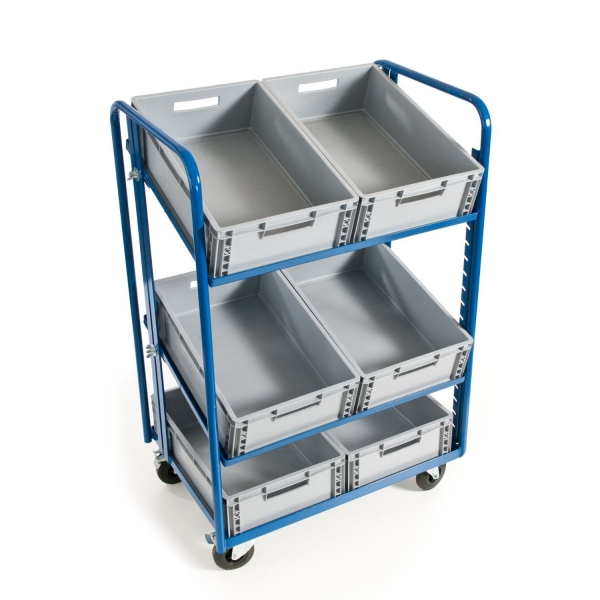 Kommissionierwagen für Euronorm-Kästen mit Kästen, 200 kg Tragkraft, 1240x620 mm LxB