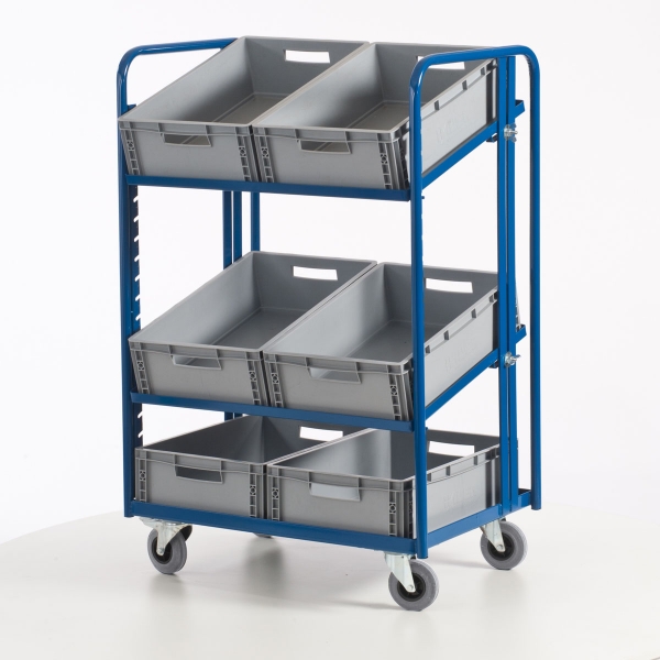 Kommissionierwagen für Euronorm-Kästen mit Kästen, 200 kg Tragkraft, 410x620 mm LxB