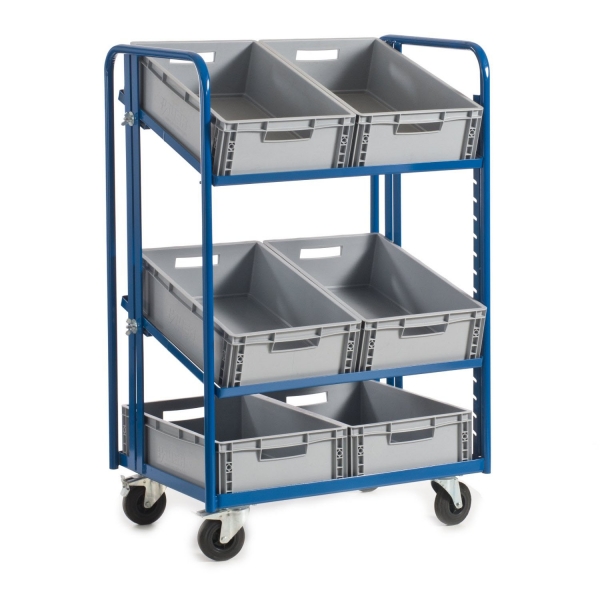 Kommissionierwagen für Euronorm-Kästen mit Kästen, 200 kg Tragkraft