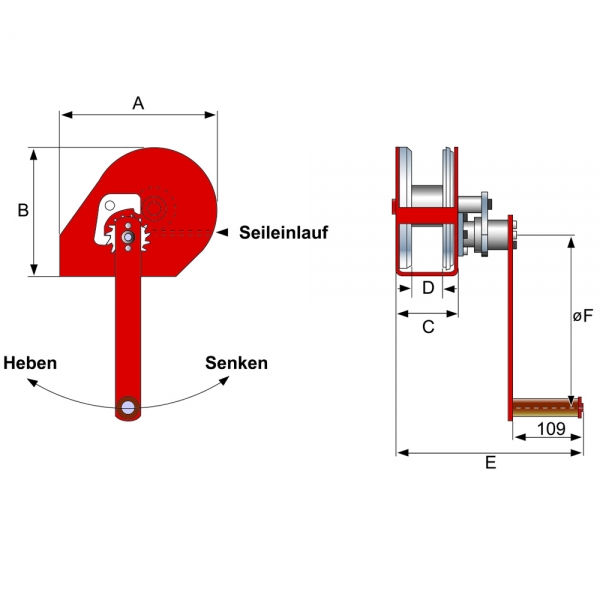 Konsolenseilwinde 350 - 900 kg Zeichnung