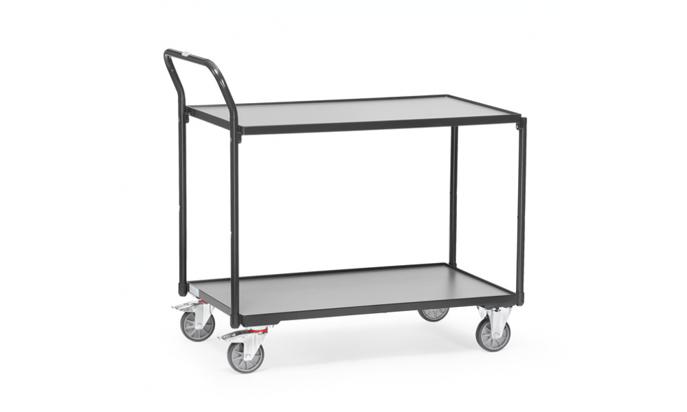 Leichte Tischwagen in Anthrazitgrau (RAL 7016) mit 2 Böden aus Holz, 300 kg