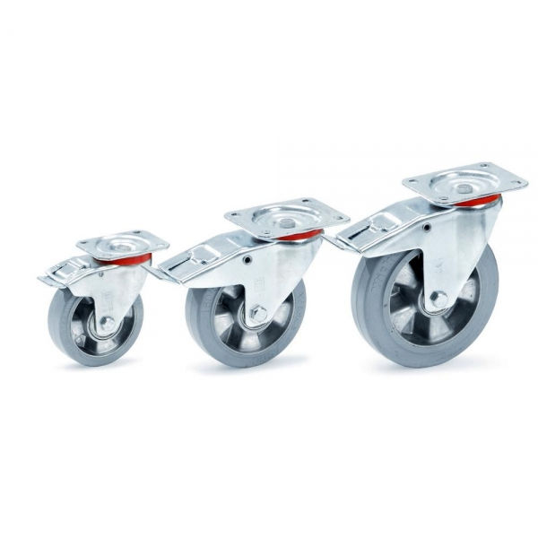 Lenkrolle mit Feststeller Blaugraue Elastic-Bereifung, Doppelstopp