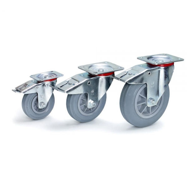Lenkrolle mit Feststeller Blaugraue Vollgummi-Reifen (spurlos), Doppelstopp