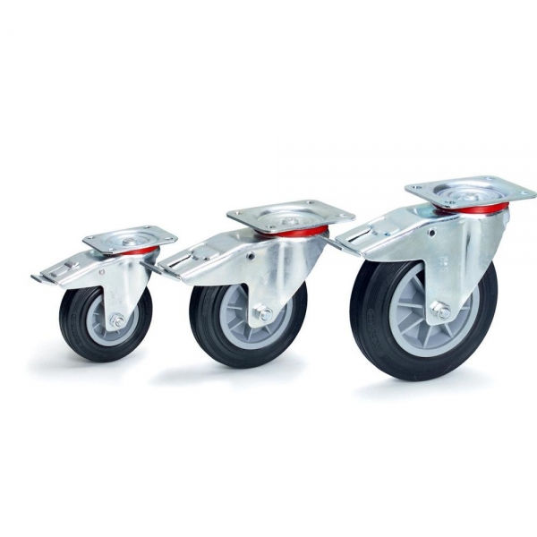 Lenkrolle mit Feststeller Schwarze Vollgummi-Reifen, Doppelstopp