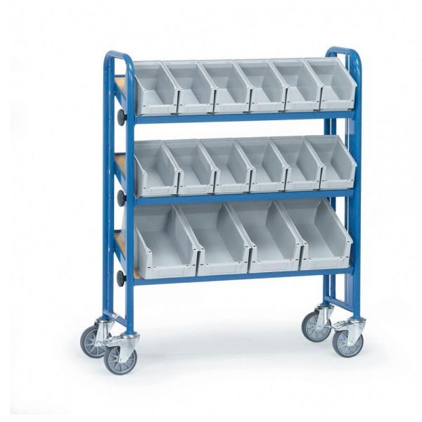 Montagewagen 250 kg, mit 3 neigbaren Böden aus Holz und Kästen