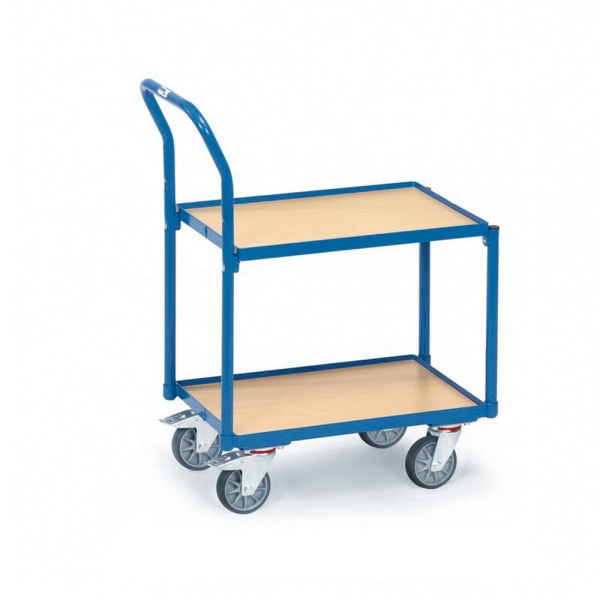 Etagen-Roller mit Schiebebügel, 2 Etagen mit Rand, Ladefläche 610x410 mm, 250 kg