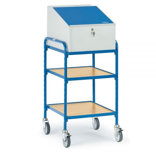 Rollpult 150 kg, mit 2 Ablageböden und Schreibpult-Aufsatz