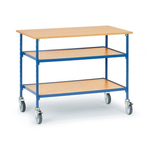 Rolltisch 150 kg, mit 3 Böden aus Holz
