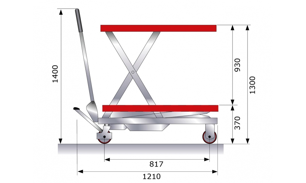 Scheren-Hubtischwagen, fahrbar, 350kg Hublast, LxB 910x500mm-2