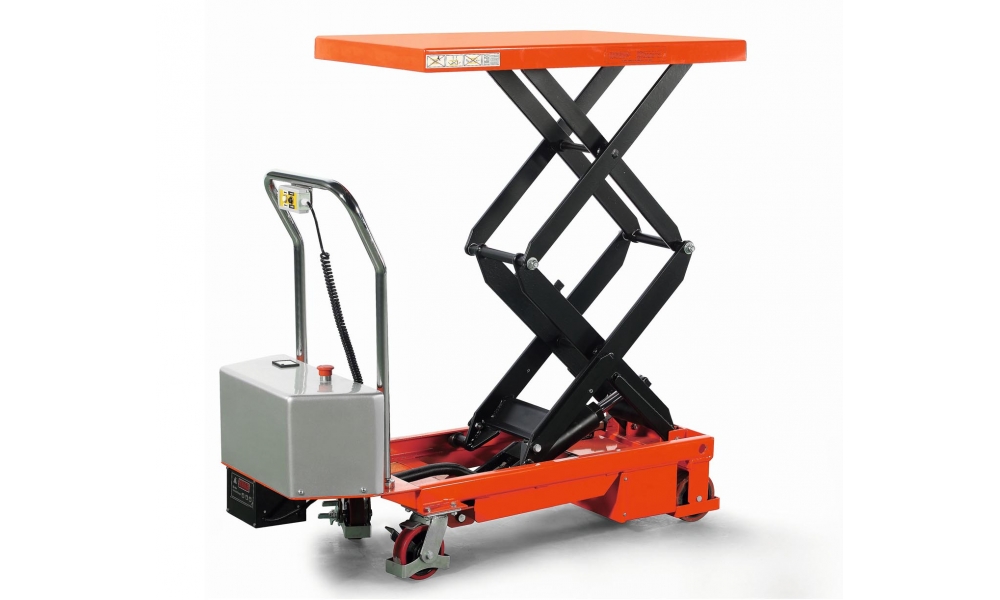 Scheren-Hubtischwagen, fahrbar, 350kg Hublast, LxB 910x500mm