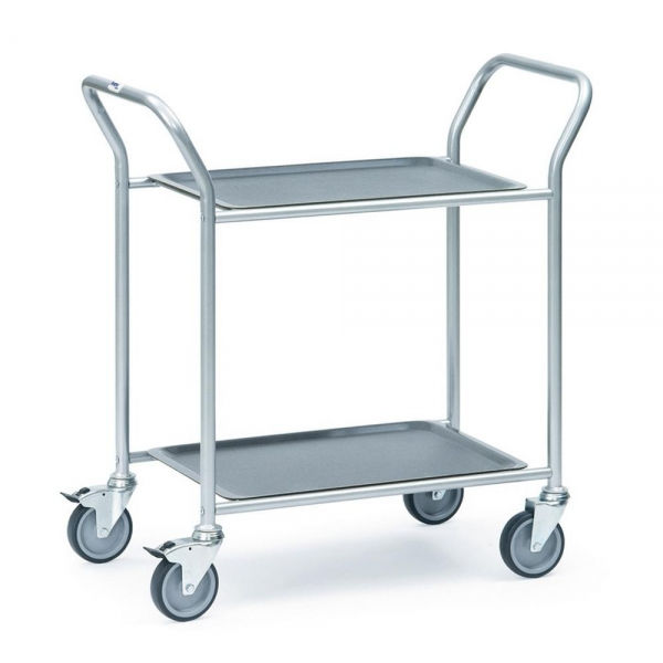Edelstahl-Servierwagen, 2 Etagen, abnehmbare Tabletts, 610x430 mm Ladeflächen