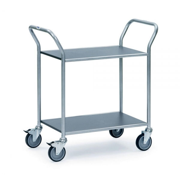 Edelstahl-Servierwagen 100 kg, mit 2 festen Böden, Ladeflächen LxB 665x450 mm