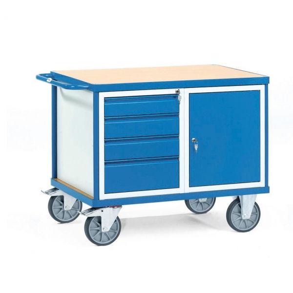 Schwere Werkstattwagen 600 kg, mit 1 Schrank und 4 Schubladen