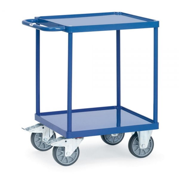 Tischwagen mit 2 Stahlblech-Wannen, Ladefläche 600x600 mm, 500 kg