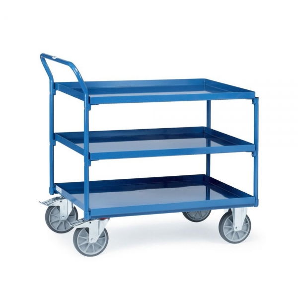 Tischwagen mit Wannen 400 kg, mit 3 Blechwannen, Griff hochstehend