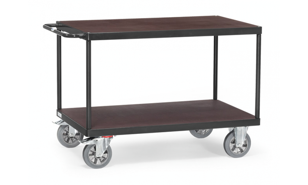 Tischwagen in Anthrazitgrau (RAL 7016) mit 2 Böden aus Holz, 1200 kg Tragkraft