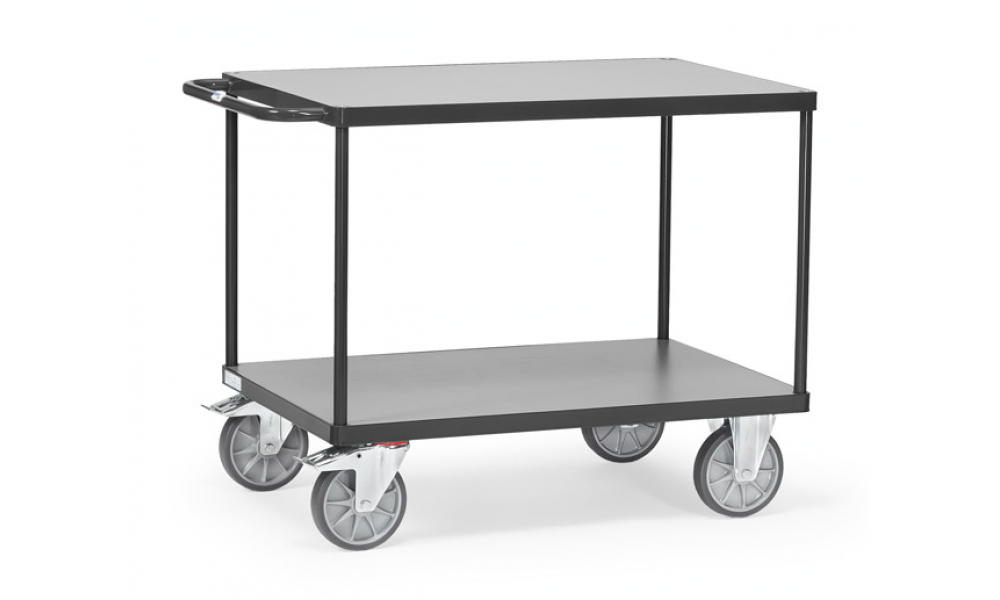 Tischwagen in Anthrazitgrau (RAL 7016) mit 2 Holz-Böden, 500-600 kg