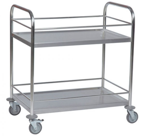 Edelstahl-Tischwagen 2 Etagen, Geländer, Tragkraft 100 kg