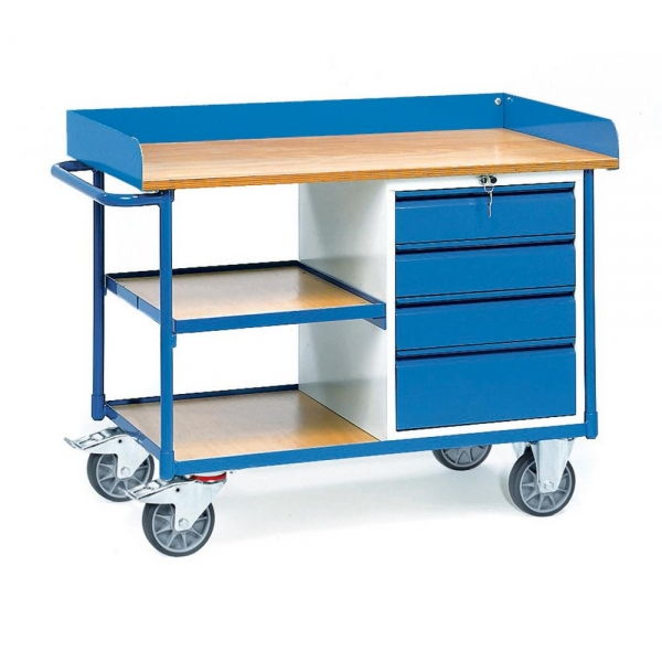 Werkstattwagen mit Arbeitsplatte, 400 kg, 4 Schubladen, 3 Ladeflächen